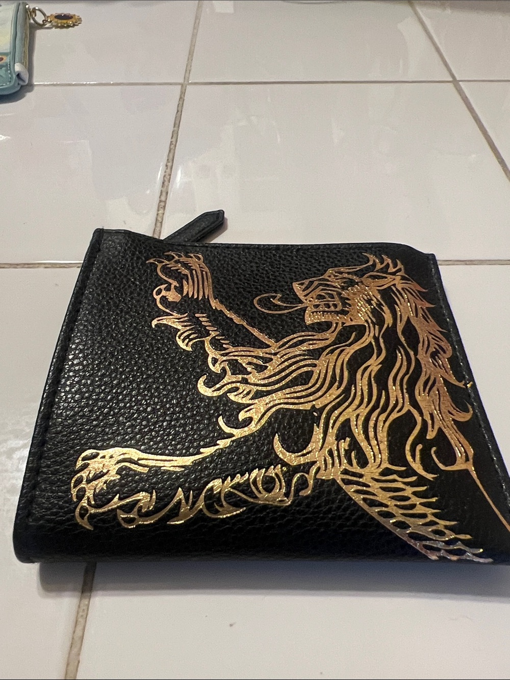 Danielle Nicole Black and Gold Lion Zip Wallet